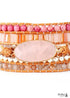 Pulsera Boho de Cuero de 5 Capas, Rosa Pastel, Rodonita